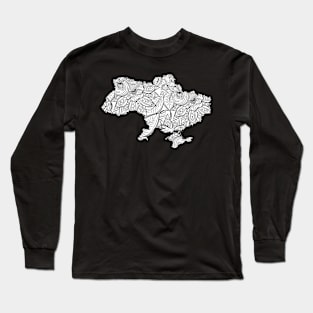 Mandala art map of Ukraine with text in white Long Sleeve T-Shirt